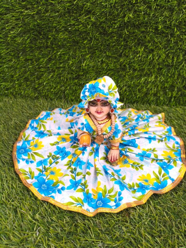 Holi Special Cotton Ghagra Dress for Laddu Gopal Ji with Tupi (Size - 4)