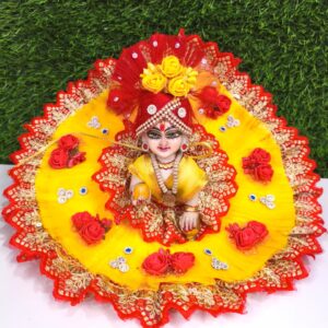 Holi Special Heavy Cotton Ghagra Dress for Laddu Gopal Ji with Tupi (Size - 6)