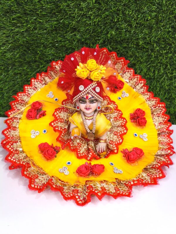 Holi Special Heavy Cotton Ghagra Dress for Laddu Gopal Ji with Tupi (Size - 6)